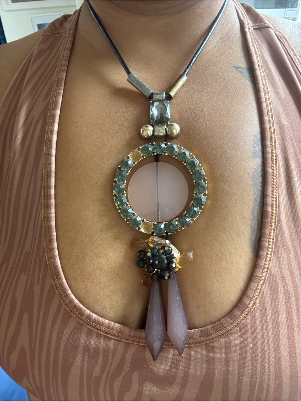 H&M Fall Statement Necklace - Gems in Green & Pink